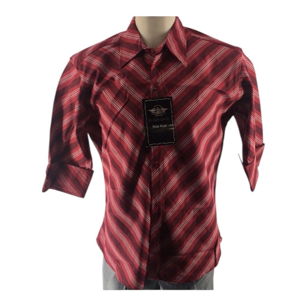 El General Burgundy and White Diagonal Striped Shirt